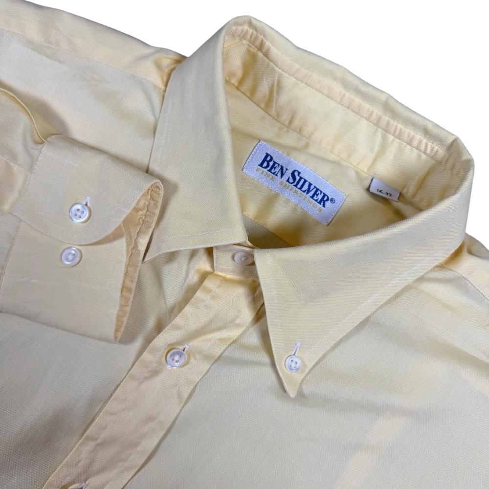 Ben Silver Men’s Medium 16-32 Yellow Oxford Cotton Button-Down Classic Fit Shirt